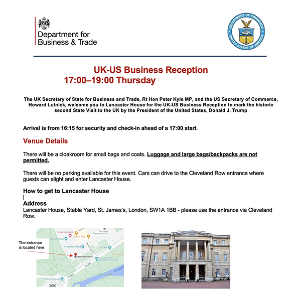 Invited to State Visit Reception of the President of the United States